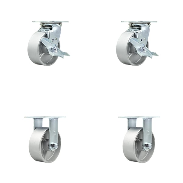 5 Inch Semi Steel Caster Set with Roller Bearings 2 Brake 2 Rigid